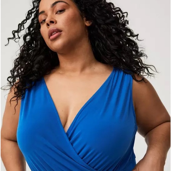 Torrid Blue Studio Knit Surplice Tie Back Jumpsuit - Picture 3 of 9